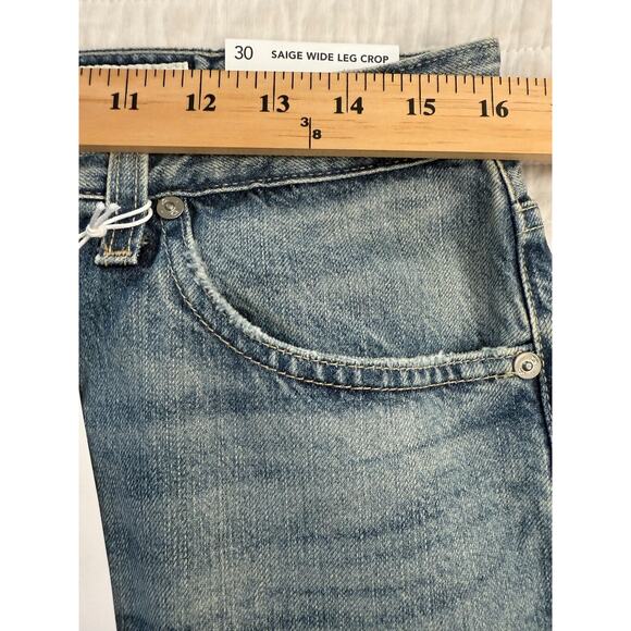 AG Saige Wide Leg Crop Jeans Women's 30 Blue High Rise Raw Hem Distressed Denim - Picture 3 of 9